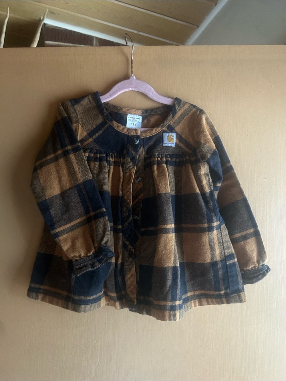 Carhartt Girls' Plaid Button-Up Jacket in Brown and Navy
